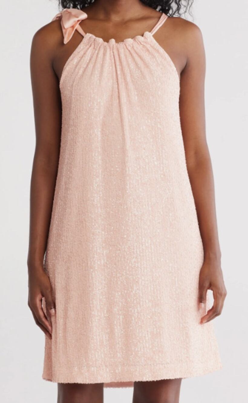 Trina Turk Pink Daria Sequin Shift Halter Mini Dress with Bow Accent Size XL